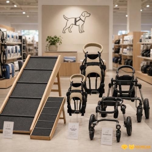 Tienda de equipos de apoyo para discapacidad o movilidad reducida en mascotas.