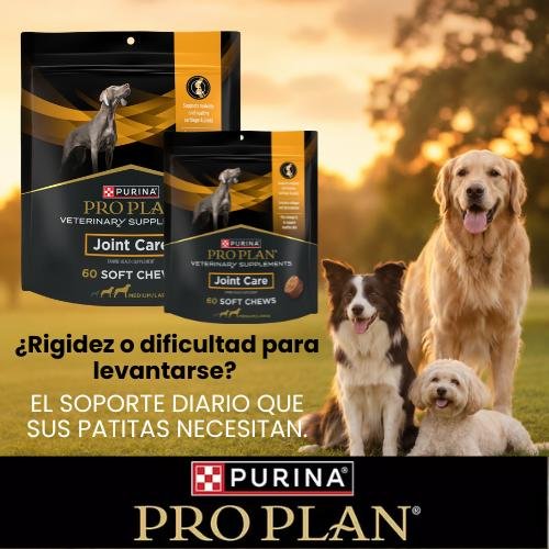 Suplemento articular para perros Purina Pro Plan Joint Care en tabletas masticables blandas para aliviar la artrosis y la rigidez.